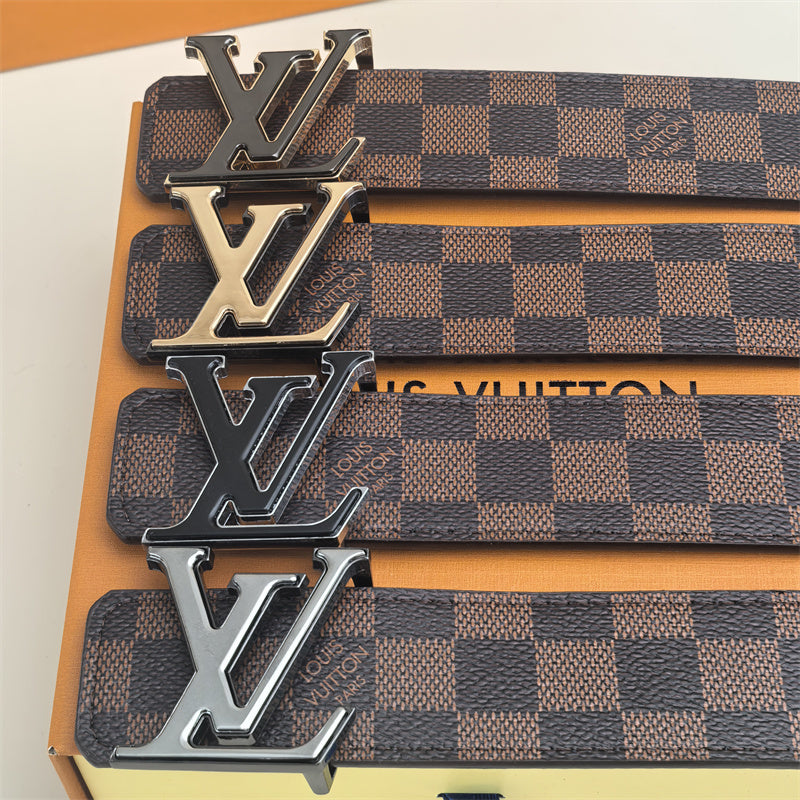 2 Color Buckle Love Belt (Brown Latticed)